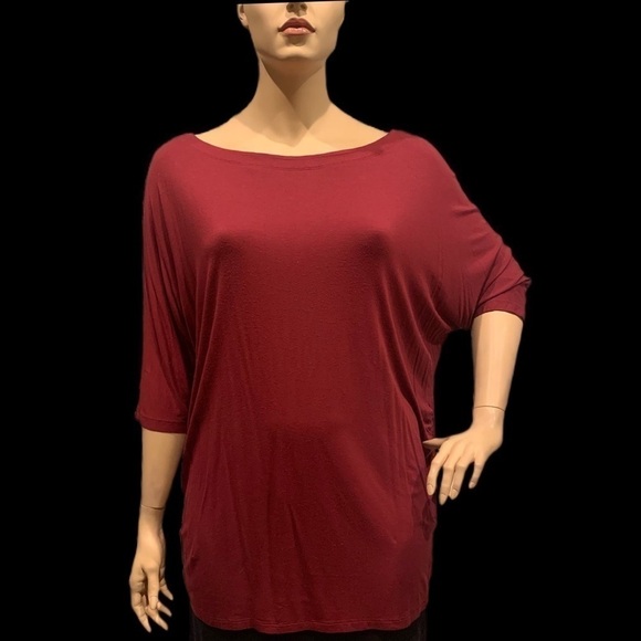 Igigi Deirdra Dolman Tunic Top Red Plus Size 26 / 28 Ruching On Sides 3/4 Sleeve - Picture 5 of 10